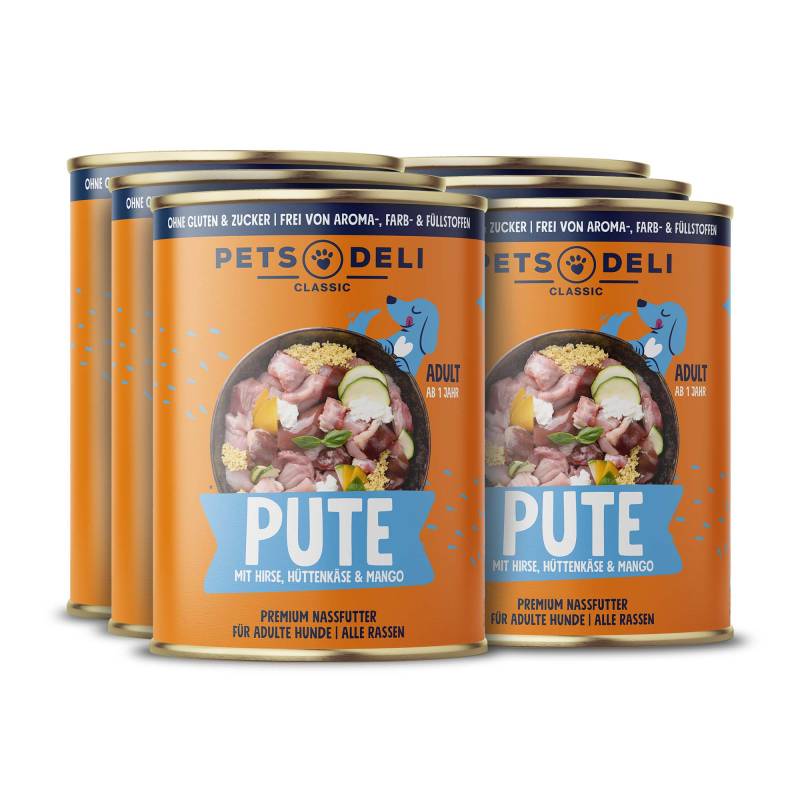 Nassfutter Pute für Hunde - 400g / 6er Pack ✓ getreidefrei & zuckerfrei ✓ Adult von Pets Deli von Pets Deli