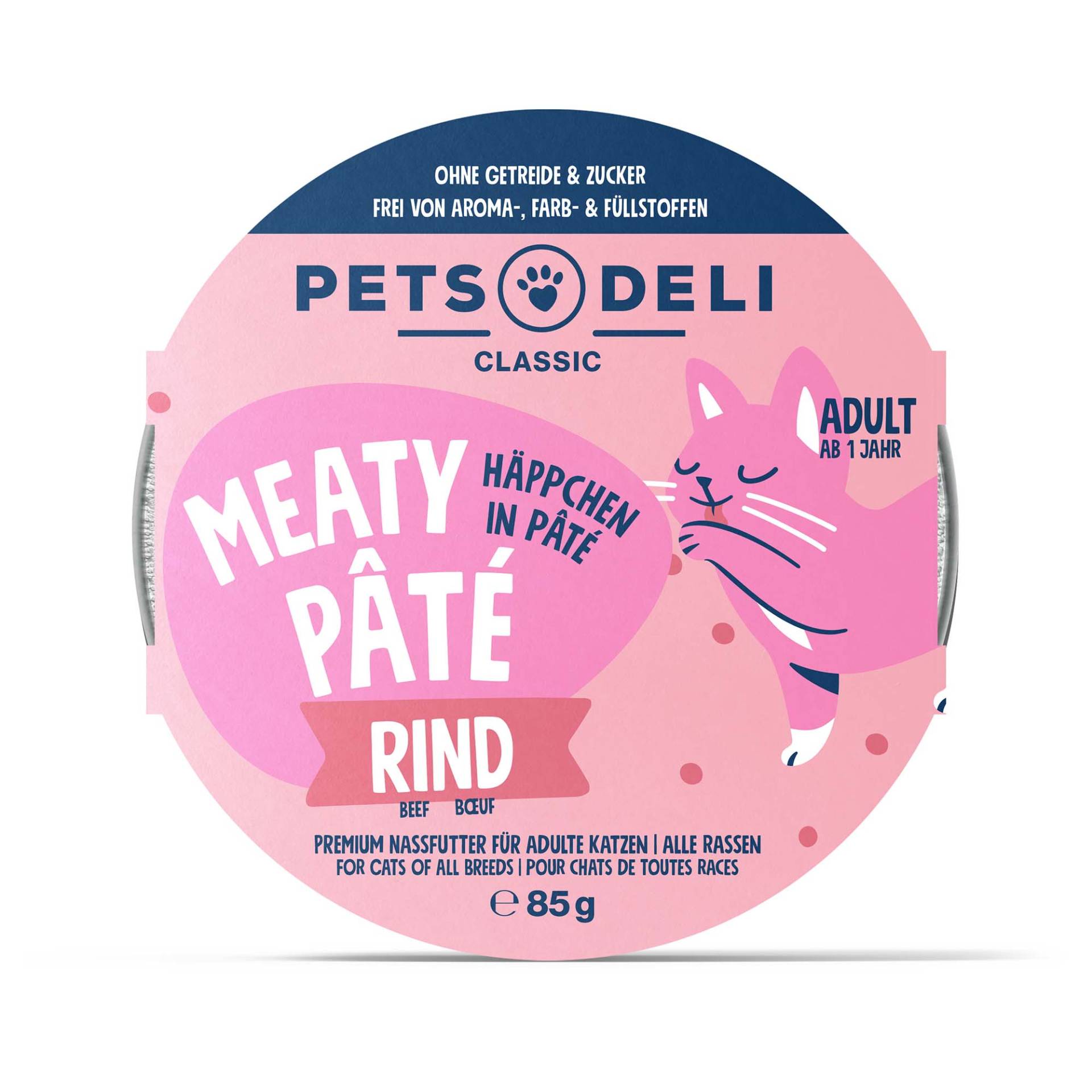 Nassfutter "Meaty Pâté" Rind für Katzen - 85g / 12er Pack von Pets Deli