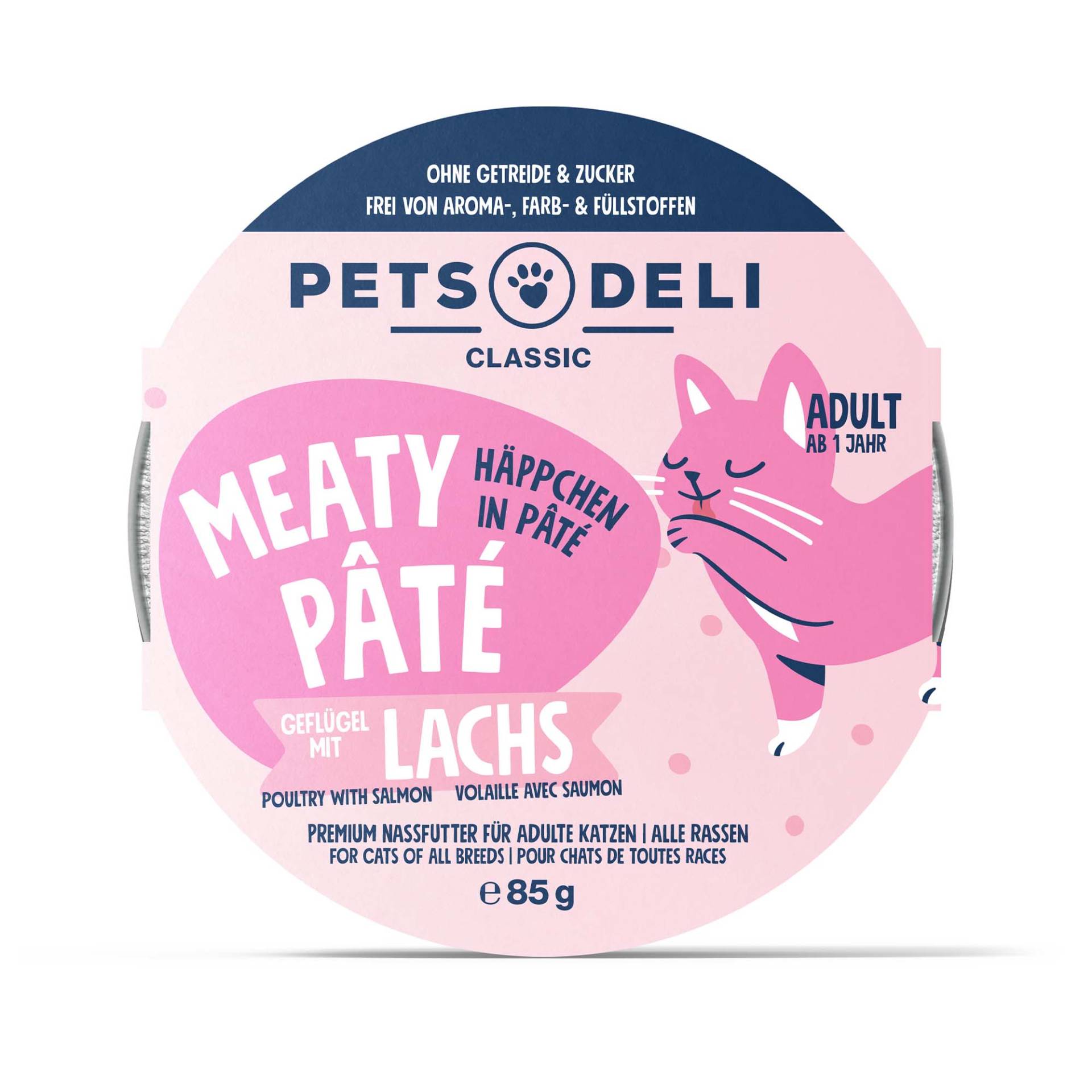 Nassfutter "Meaty Pâté" Geflügel mit Lachs - 85g / 12er Pack von Pets Deli