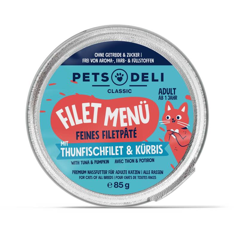 Nassfutter "Filet Menü" mit Thunfischfilet und Kürbis für Katzen - 85g / 36er Pack von Pets Deli