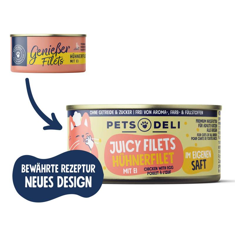 Nassfutter "Juicy Filets" Huhn mit Ei - 70g von Pets Deli