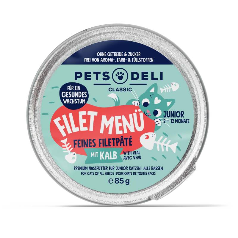 Nassfutter Junior Filet Menü mit Kalb für Katzen - 85g / 12er Pack von Pets Deli