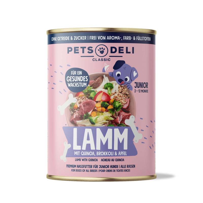 Nassfutter Lamm für Hunde - 400g ✓ getreidefrei & zuckerfrei ✓ Welpen von Pets Deli von Pets Deli