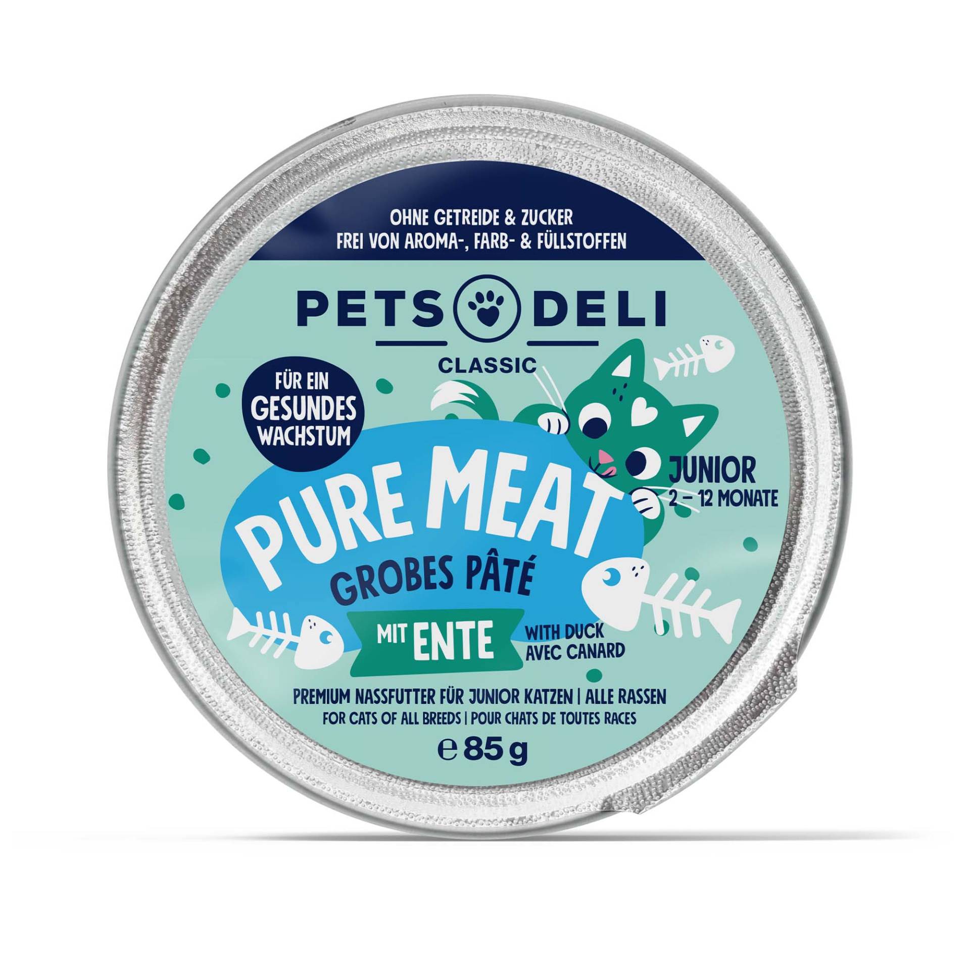 Nassfutter Junior Pure Meat mit Ente für Katzen - 85g / 12er Pack von Pets Deli