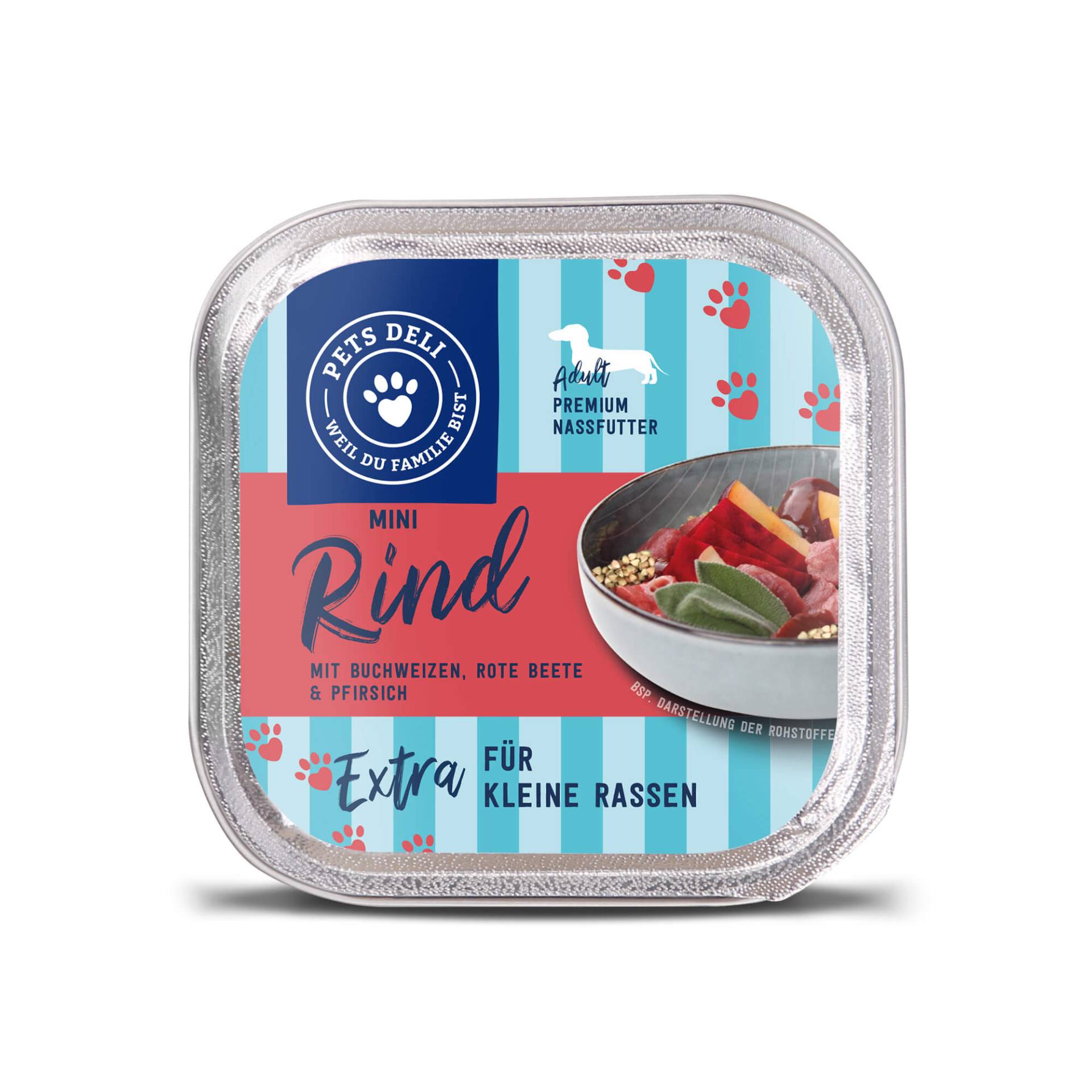 Nassfutter Mini Rind mit Buchweizen, Rote Beete, Pfirsich und Salbei für Hunde - 100g / Einzeldose von Pets Deli