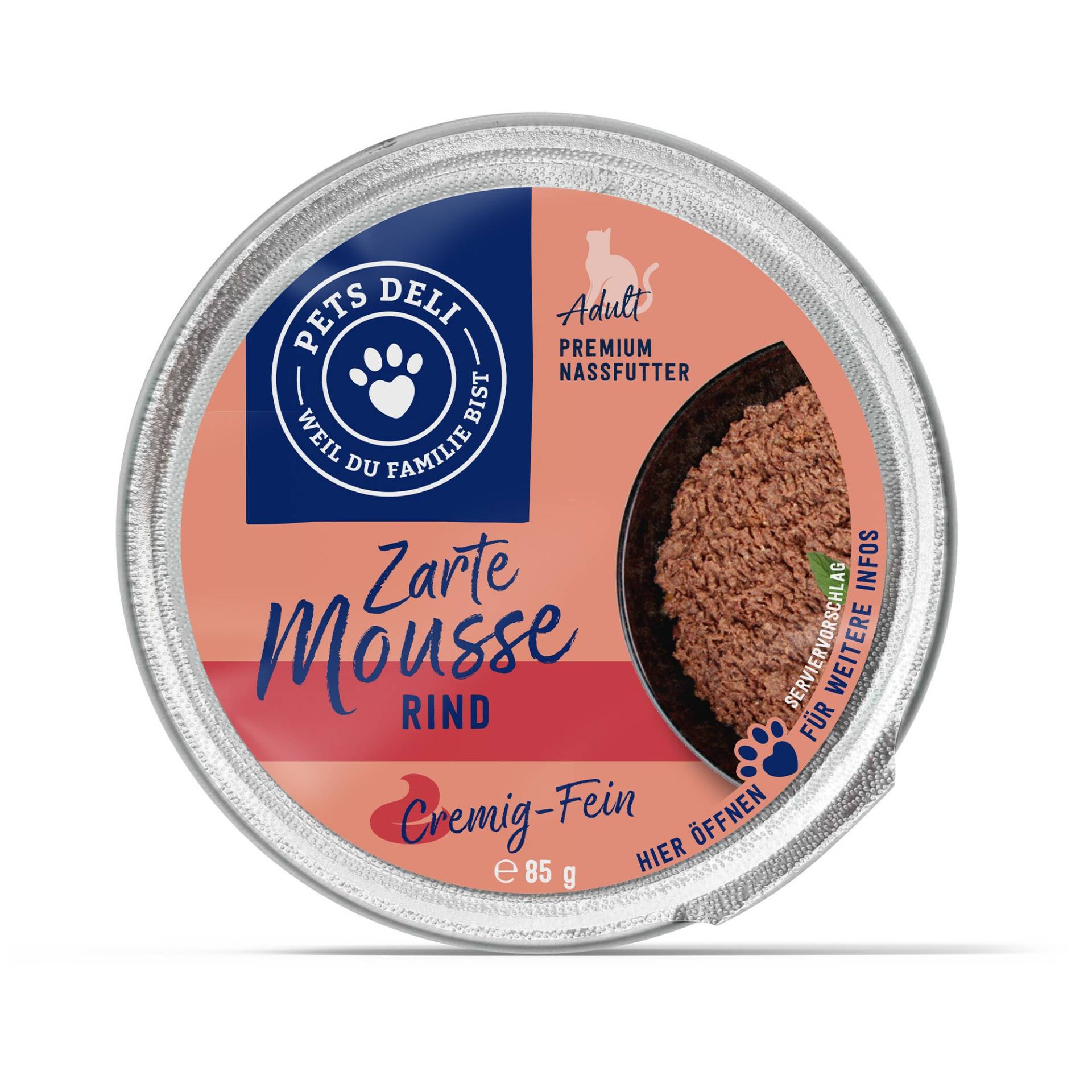 Nassfutter Mousse Rind für Katzen - 85g / 12er Pack von Pets Deli