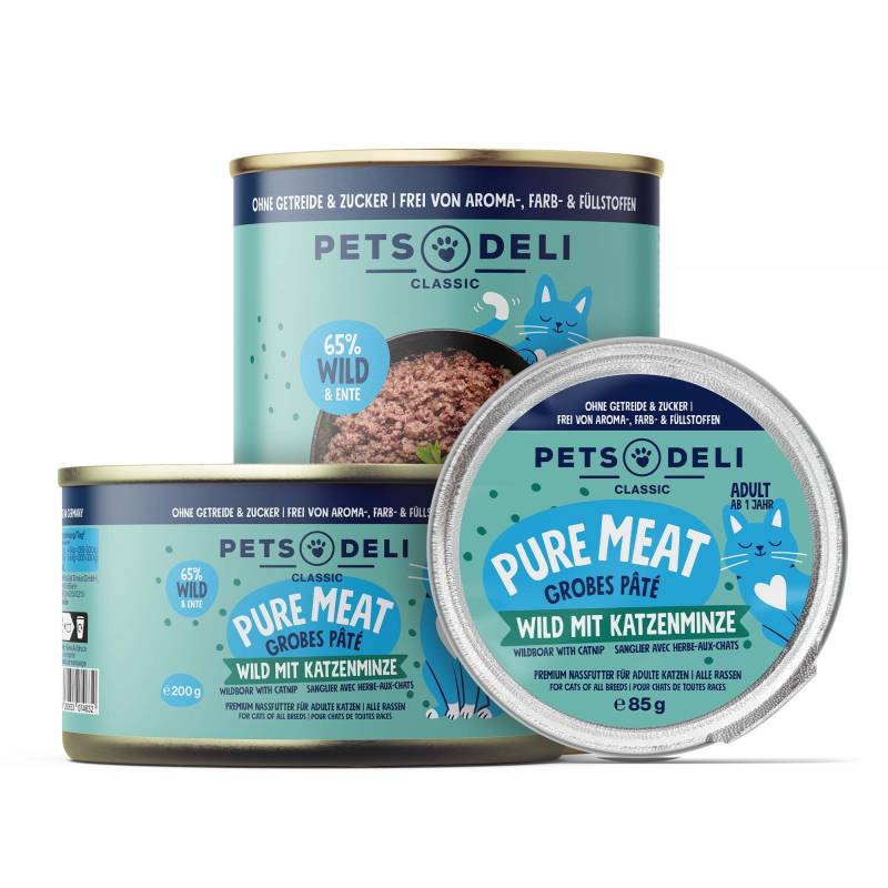 Nassfutter "Pure Meat" Wild mit Katzenminze für Katzen - 200g / 6er Pack von Pets Deli