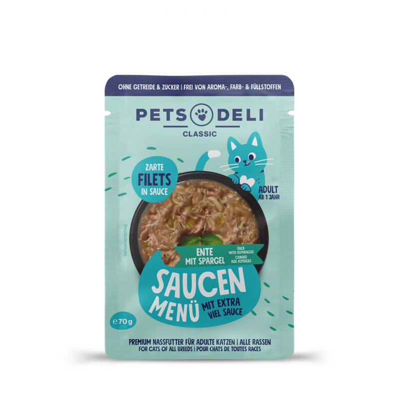 Nassfutter "Saucen Menü" Ente mit Spargel für Katzen - 70g / 3er Pack von Pets Deli