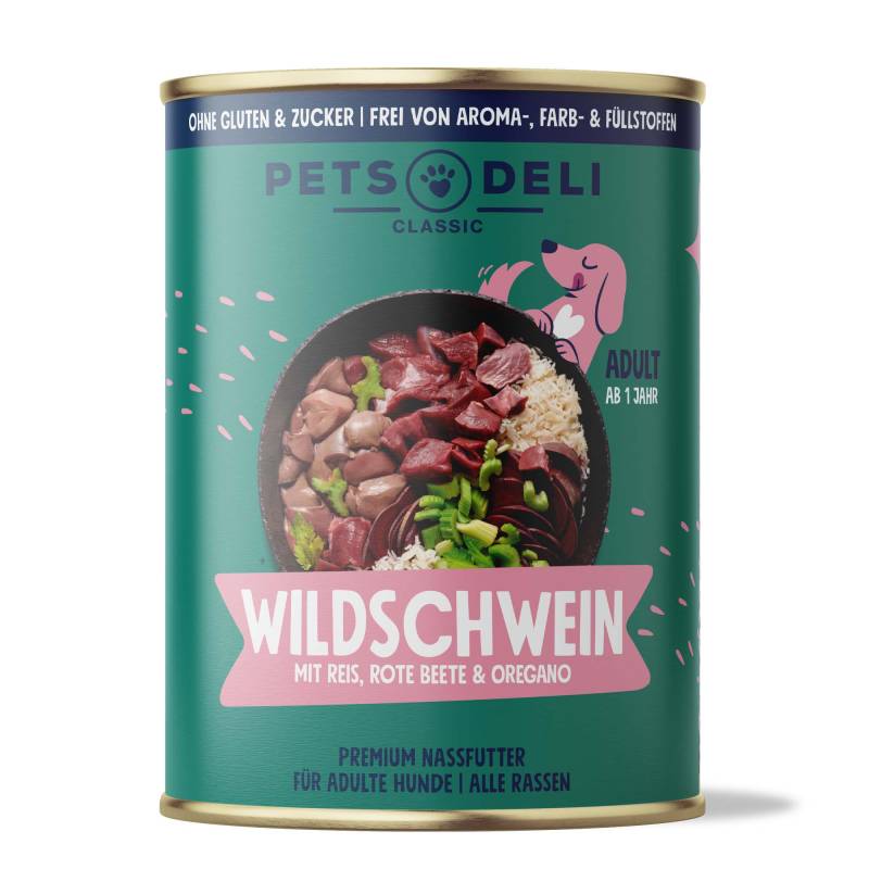 Nassfutter Wildschwein für Hunde - 200g ✓ getreidefrei & zuckerfrei ✓ Adult von Pets Deli von Pets Deli