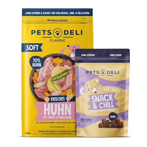 Pets Deli Bundle für Hunde mit Soft Trockenfutter Huhn und Snack & Chill Snacks 2300g von Pets Deli