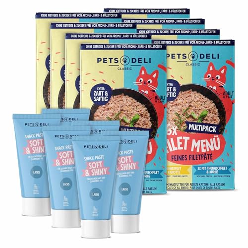 Pets Deli Bundle für Katzen mit Filet Menü Nassfutter Multipack und Soft and Shiny Snack Paste 960g von Pets Deli