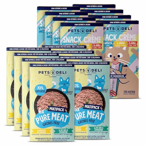 Pets Deli Bundle für Katzen mit Pure Meat Nassfutter Multipack und Cremesnack Multipack 1020g von Pets Deli