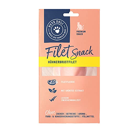 Pets Deli Filetsnack für Katzen mit Hühnerbrustfilet im eigenen Saft und Grüntee ohne Zucker und Gluten 12 x 25g von Pets Deli