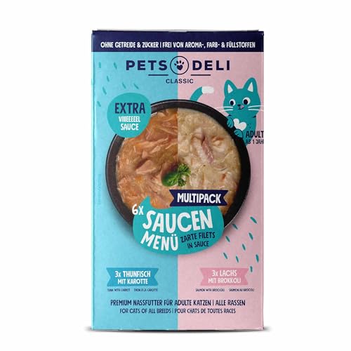 Pets Deli Getreidefreies Nassfutter Multipack Saucen Menü Thunfisch, Lachs für Katzen 6 x 70g von Pets Deli