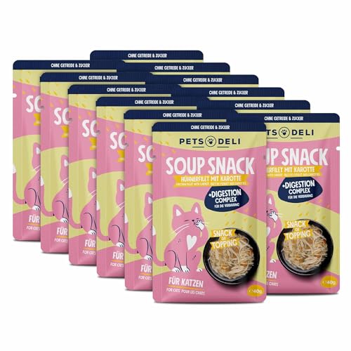 Pets Deli Katzensuppe Huhn – Getreidefrei mit Präbiotika für eine gesunde Verdauung – 12 x 40g von Pets Deli