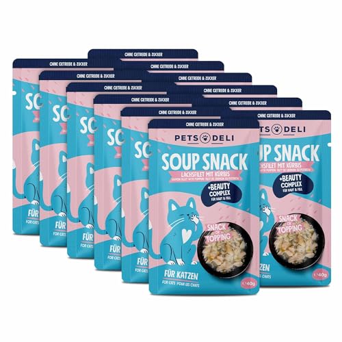 Pets Deli Katzensuppe Lachs – Getreidefrei mit Haut- & Fell-Komplex für glänzendes Fell – 12 x 40g von Pets Deli