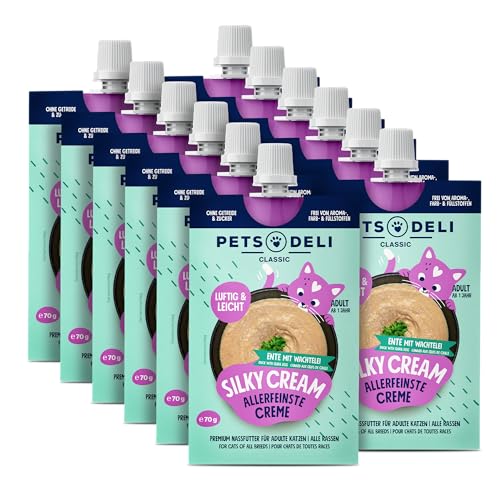 Pets Deli Nassfutter Silky Cream für Katzen mit Ente und Wachtelei - ohne Zucker und Getreide, 12x70g von Pets Deli