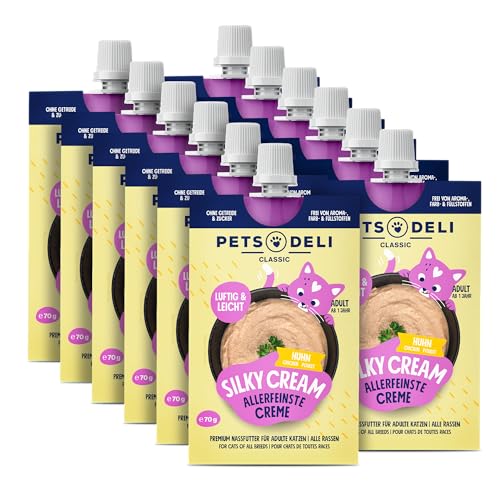 Pets Deli Nassfutter Silky Cream für Katzen mit Huhn - ohne Zucker und Getreide, 12x70g von Pets Deli