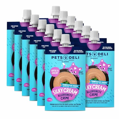 Pets Deli Nassfutter Silky Cream für Katzen mit Thunfisch und Makrele - ohne Zucker und Getreide, 12x70g von Pets Deli