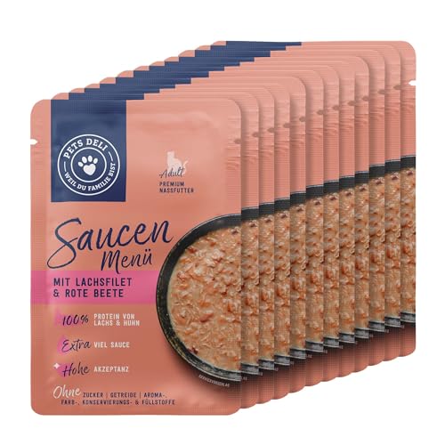 Pets Deli Nassfutter für Katzen Saucen Menü mit Lachs und Brokkoli ohne Zucker und Gluten 12 x 70g von Pets Deli