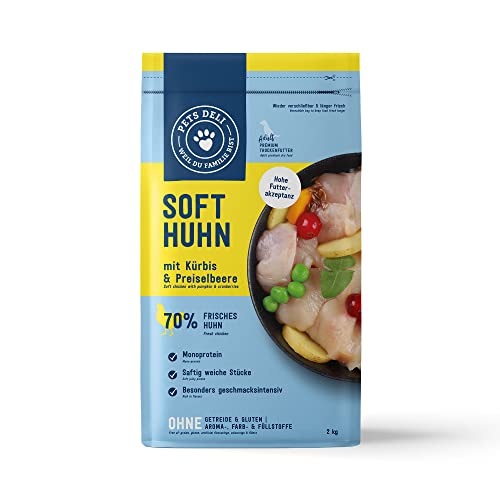 Pets Deli Soft Trockenfutter für Hunde mit Huhn, Kürbis & Preiselbeere ohne Zucker und Gluten 2kg von Pets Deli