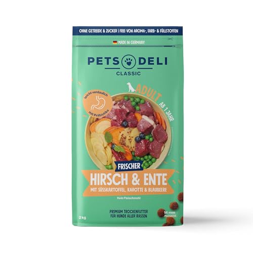 Pets Deli Trockenfutter für Hunde Hirsch & Ente mit Süßkartoffel, Karotte & Blaubeere - ohne Zucker und Gluten, 2kg von Pets Deli