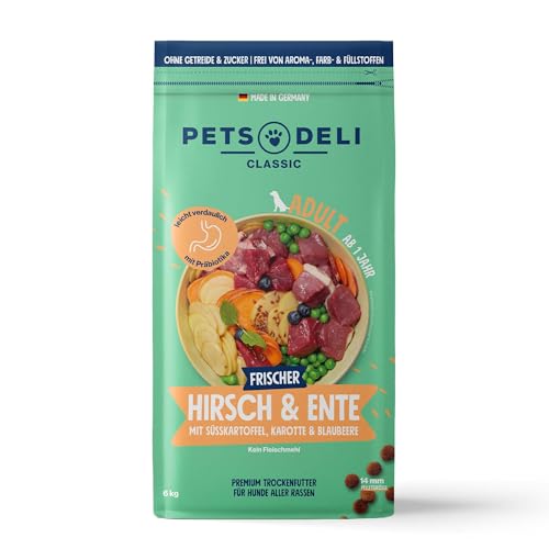 Pets Deli Trockenfutter für Hunde Hirsch & Ente mit Süßkartoffel, Karotte & Blaubeere - ohne Zucker und Gluten, 6kg von Pets Deli