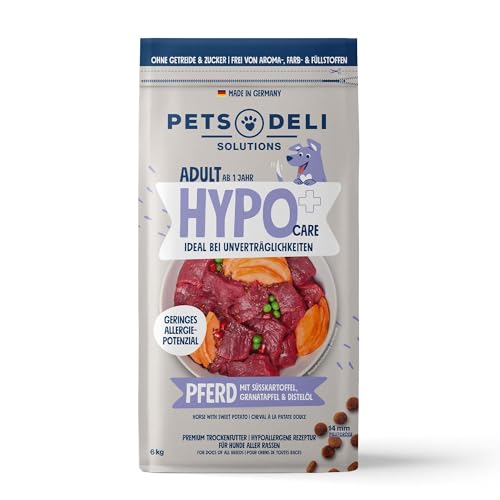 Pets Deli Trockenfutter für Hunde Hypocare Pferd mit Süßkartoffel, Granatapfel & Distelöl - ohne Zucker und Gluten, 6kg von Pets Deli