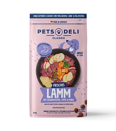 Pets Deli Trockenfutter für Hunde Lamm mit Süßkartoffel und Minze - ohne Zucker und Gluten, 2kg von Pets Deli