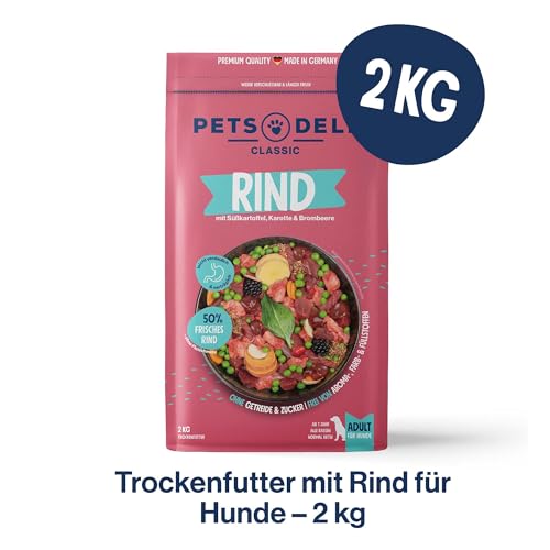 Pets Deli Trockenfutter für Hunde Rind mit Süßkartoffel, Karotte & Brombeere - ohne Zucker und Gluten, 2kg von Pets Deli