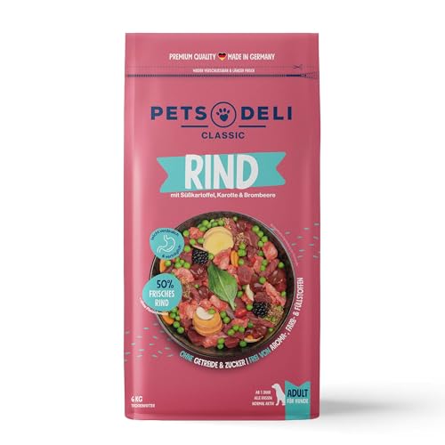 Pets Deli Trockenfutter für Hunde Rind mit Süßkartoffel, Karotte & Brombeere - ohne Zucker und Gluten, 6kg von Pets Deli