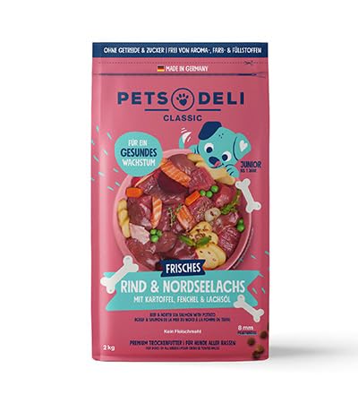 Pets Deli Trockenfutter für Welpen Rind & Nordseelachs mit Kartoffel, Fenchel & Lachsöl - ohne Zucker und Gluten, 2kg von Pets Deli