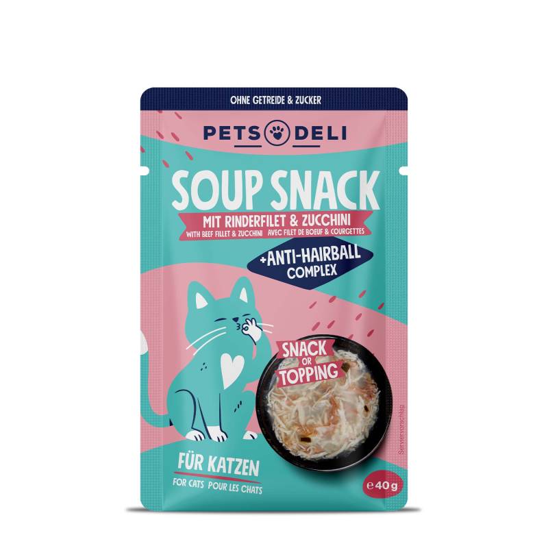 Snack Functional Suppe Anti-Hairball Rind für Katzen - 12x40g von Pets Deli