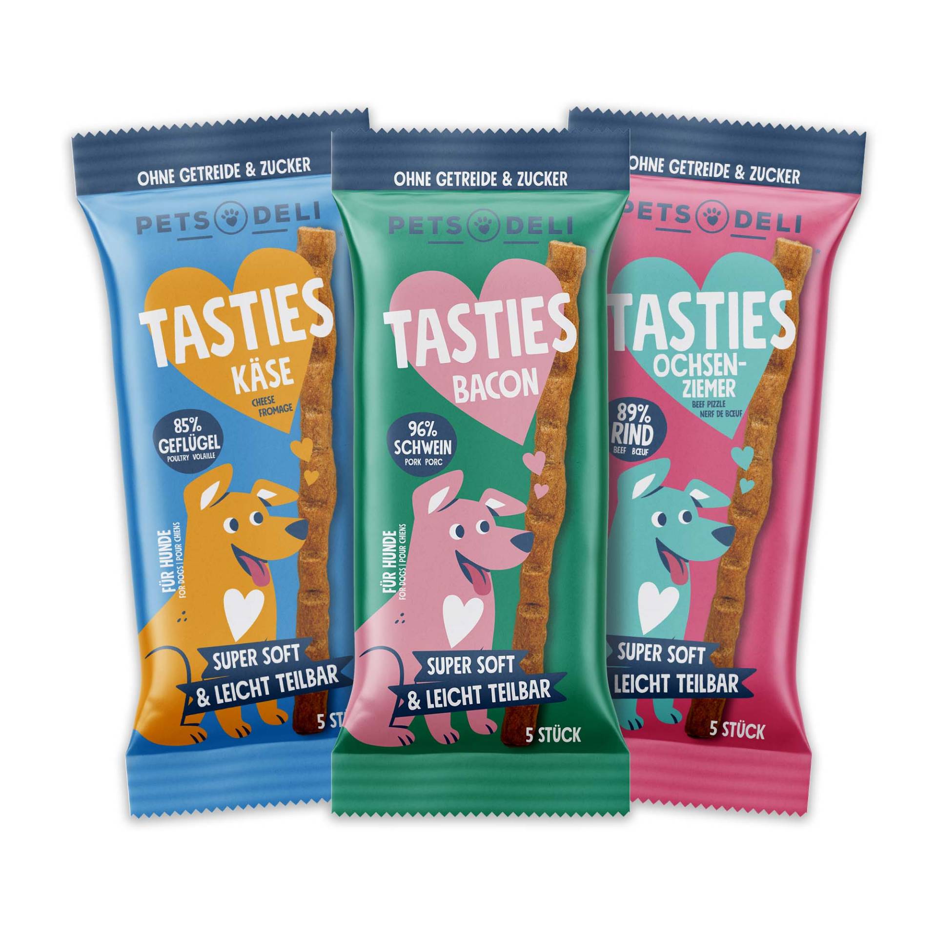 Snack Probierpaket Tasties für Hunde - 3x75g von Pets Deli