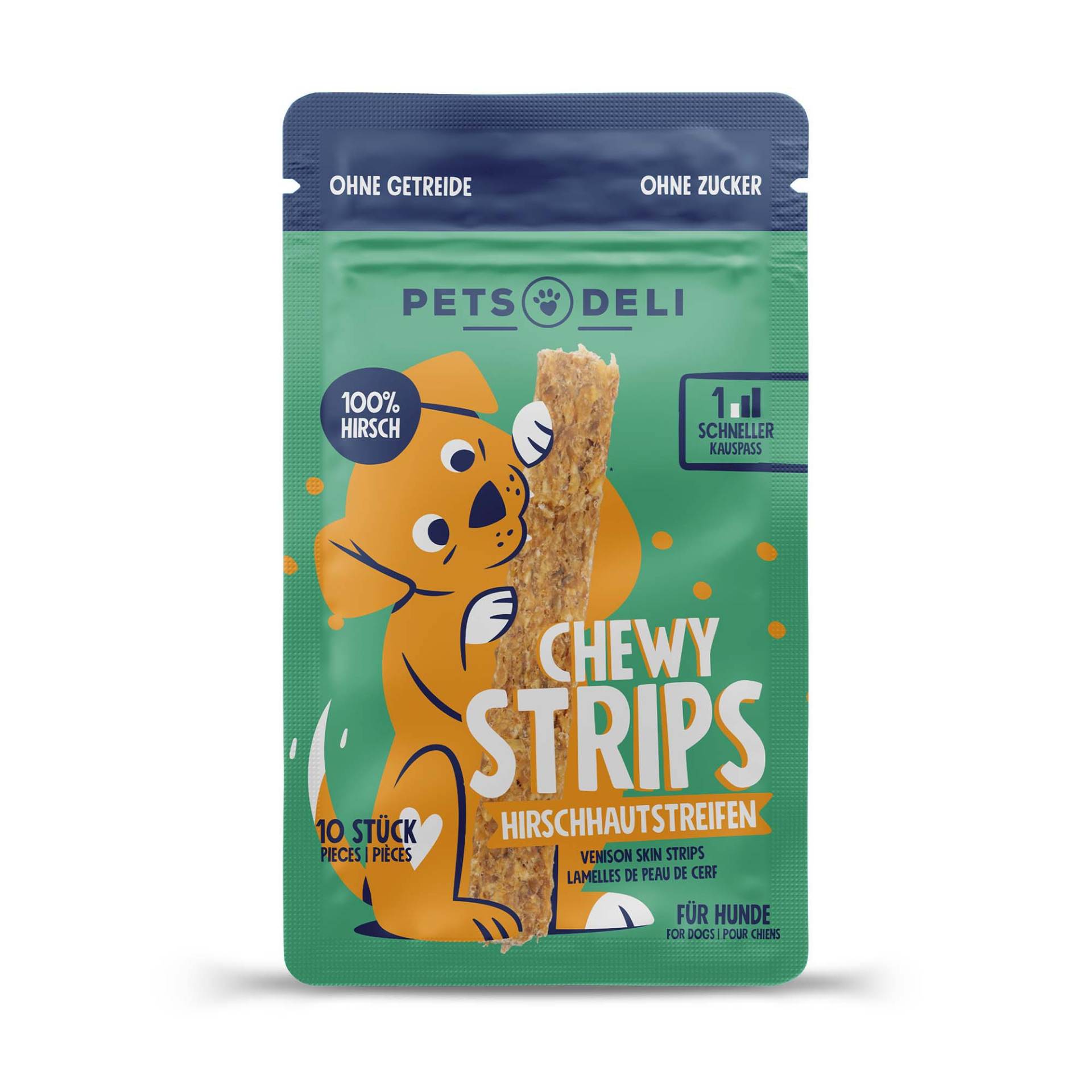 Snacks "Chewy Strips" Hirschhaut Kaustreifen für Hunde - 10 Stück von Pets Deli