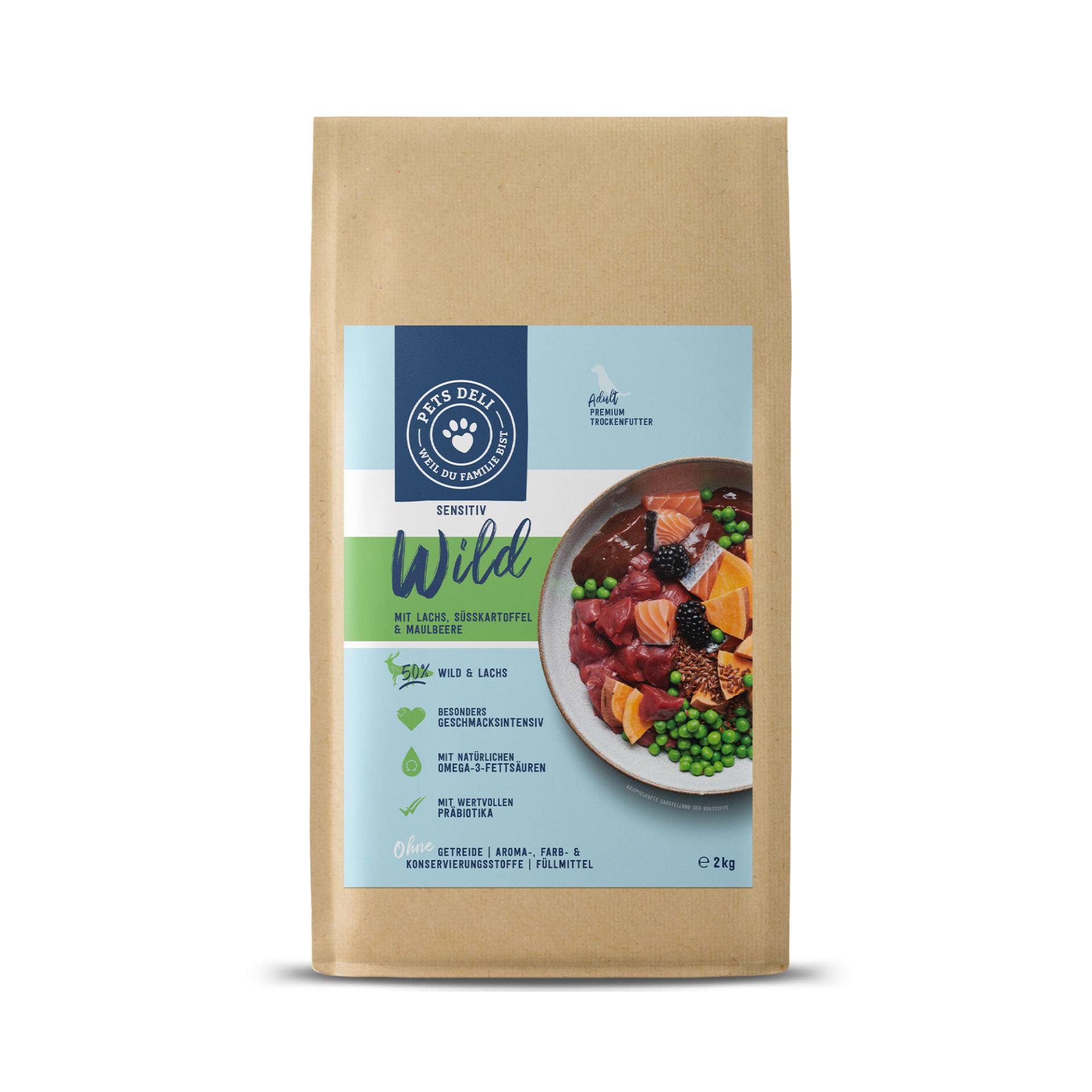 Trockenfutter Ente & Hirsch mit Süßkartoffel, Karotte & Blaubeere für Hunde - 2x2kg von Pets Deli