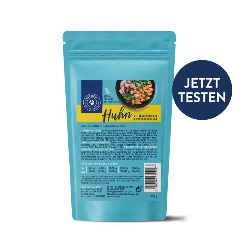 Trockenfutter Futterprobe alle Sorten für Hunde - Rind + Superfoods von Pets Deli