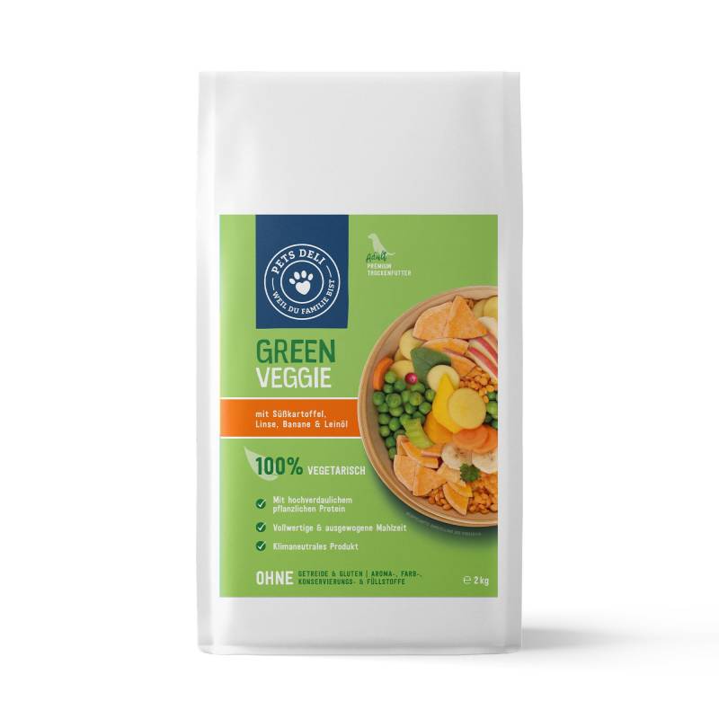 Trockenfutter Green Veggie mit Süßkartoffel, Linse, Banane & Leinöl für Hunde - 2kg von Pets Deli