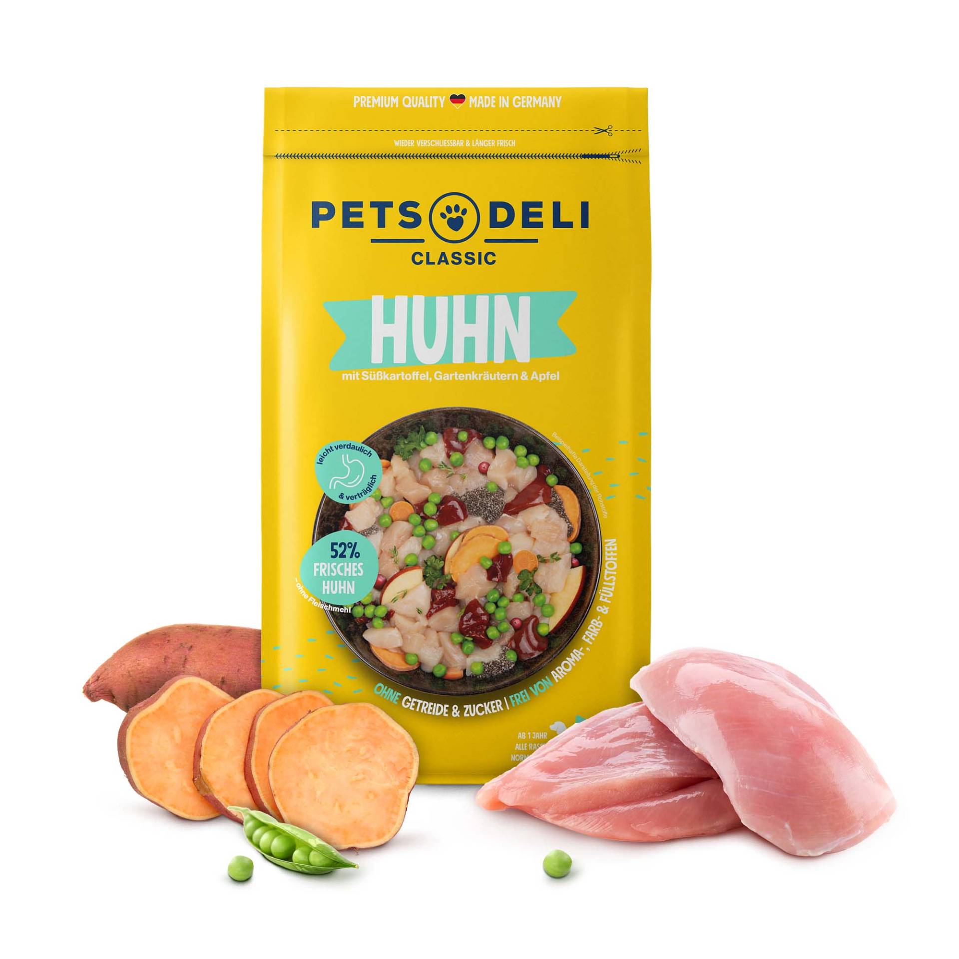 Trockenfutter Huhn mit Süßkartoffel, Gartenkräuter & Apfel für Hunde - 1kg von Pets Deli