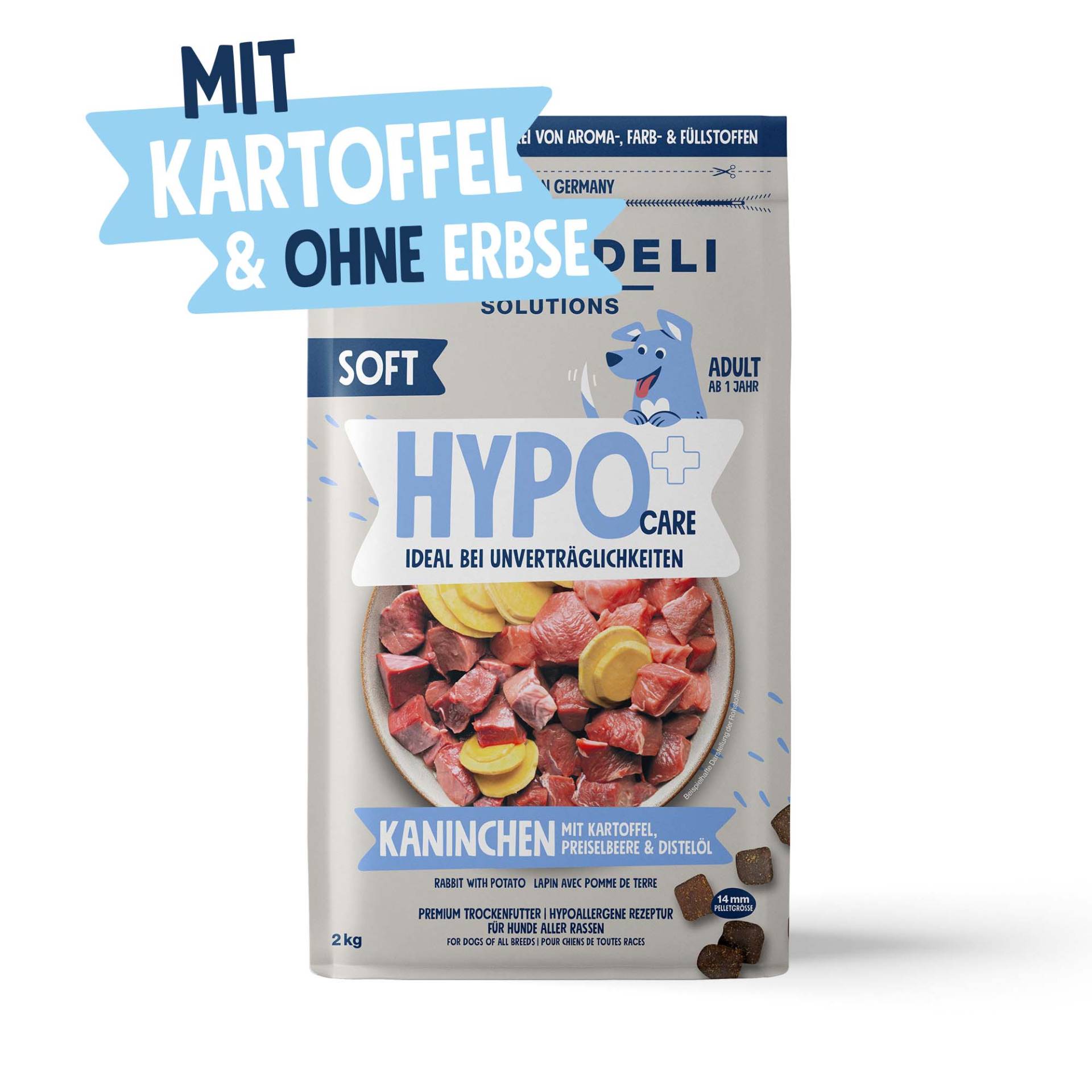 Trockenfutter Hypocare Soft Kaninchen mit Kartoffel, Preiselbeere und Distelöl für Hunde - 2kg von Pets Deli