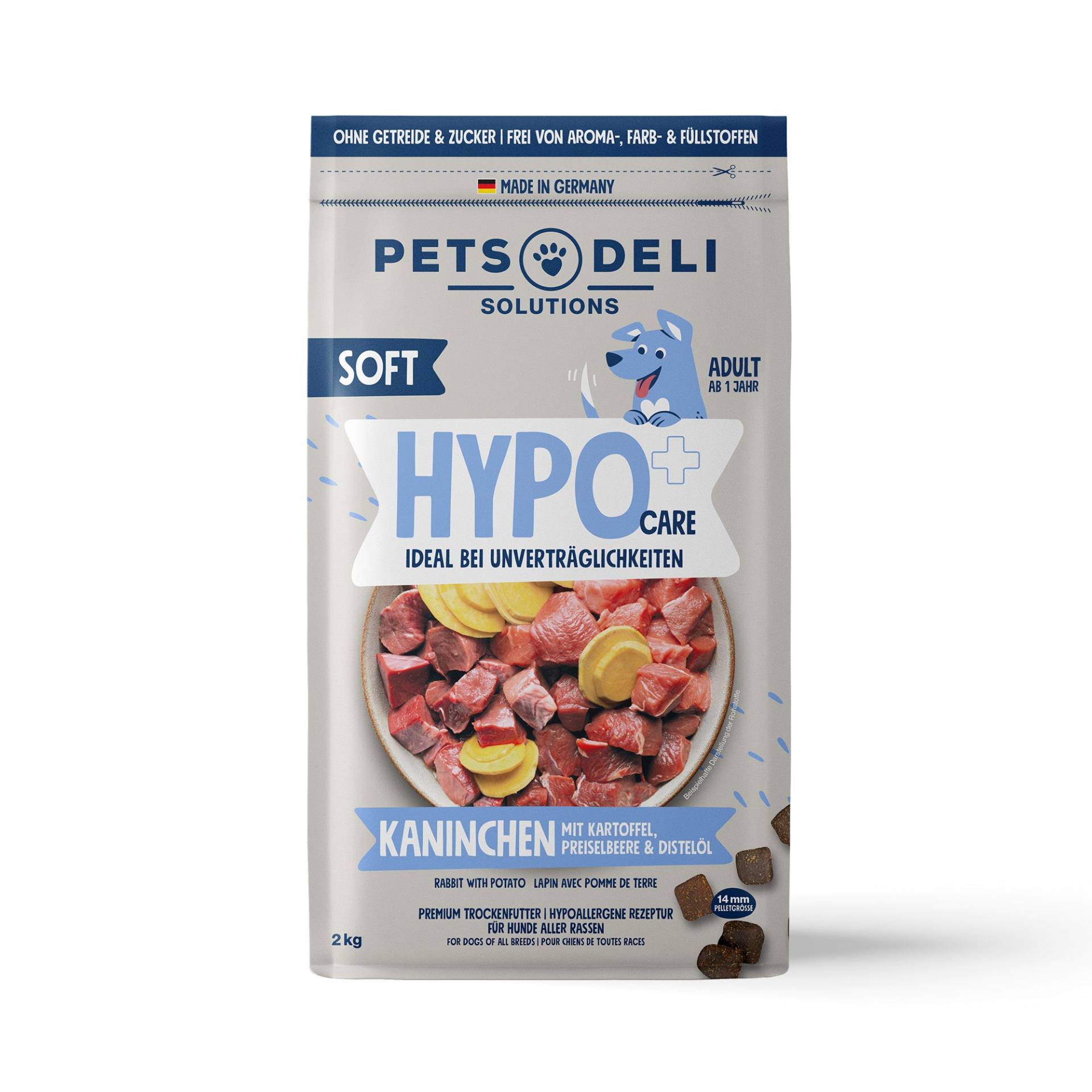 Trockenfutter Hypocare Soft Kaninchen mit Kartoffel, Preiselbeere und Distelöl für Hunde - Sparpaket 2x2kg von Pets Deli