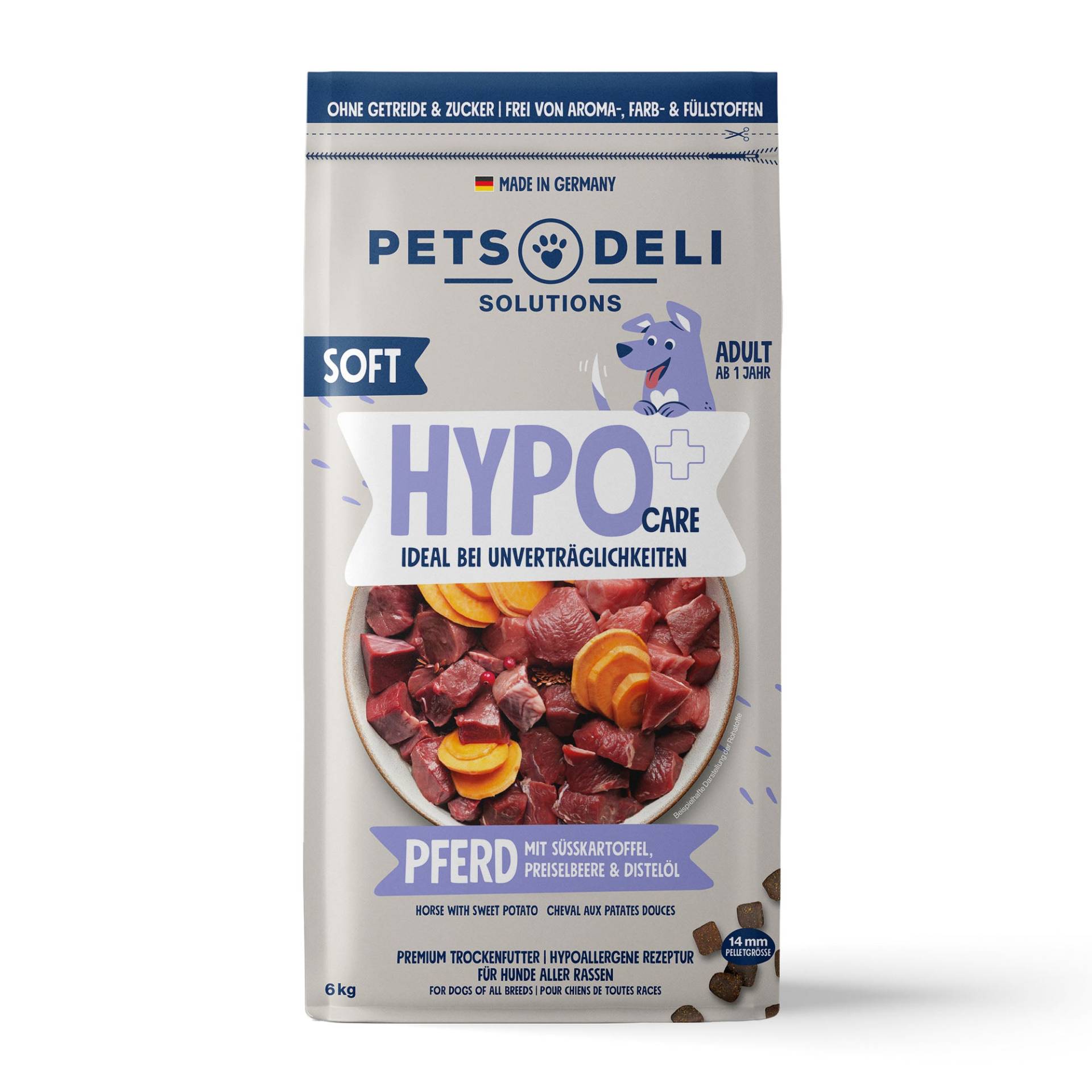 Trockenfutter Hypocare Soft Pferd mit Süßkartoffel, Preiselbeere und Distelöl für Hunde - 6kg Trockenfutter Hypocare Soft Pferd mit Süßkartoffel, Preiselbeere und Distelöl für Hunde - 6kg von Pets Deli