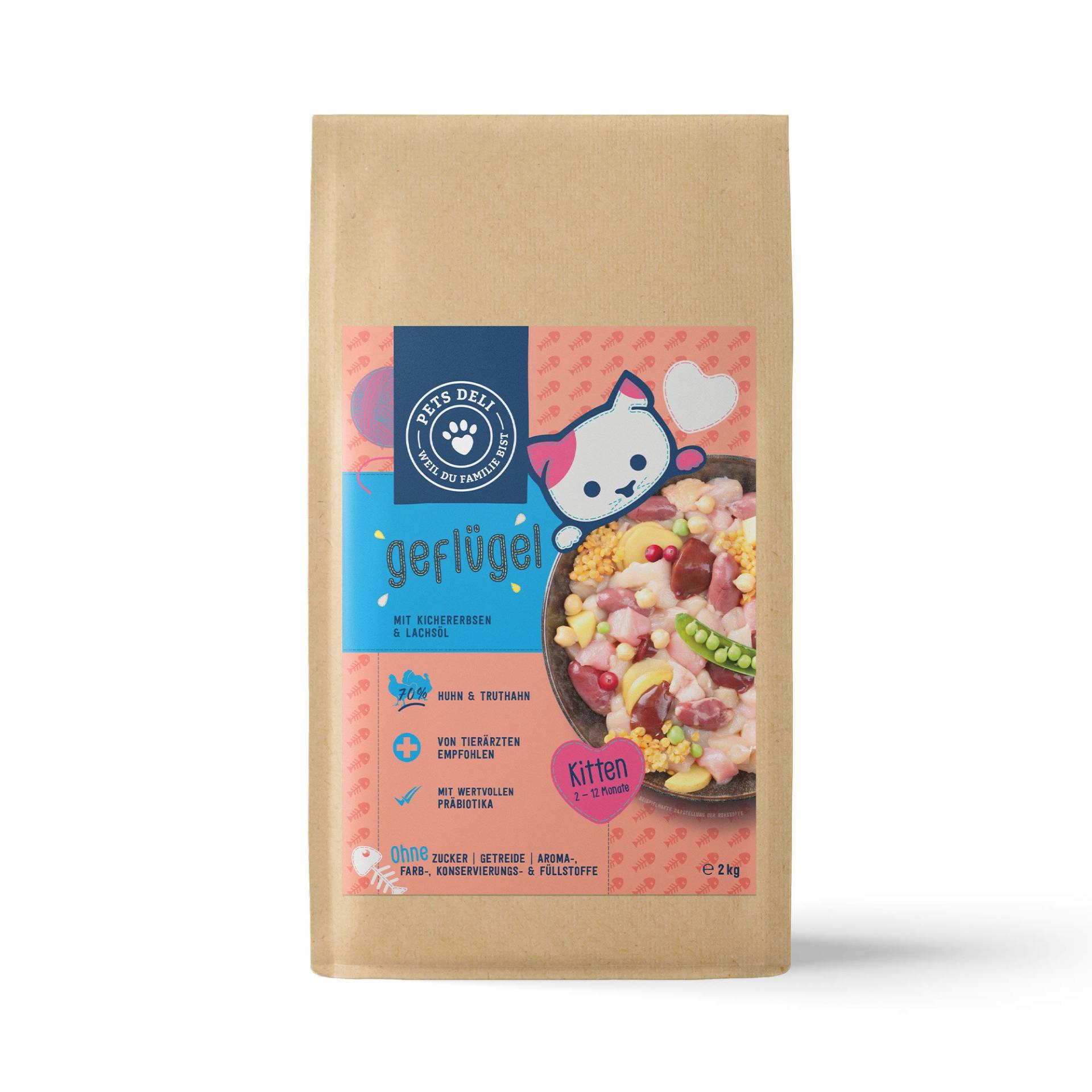 Trockenfutter Junior Geflügel mit Kichererbsen & Lachsöl für Katzen - Sparpaket 2x2kg von Pets Deli