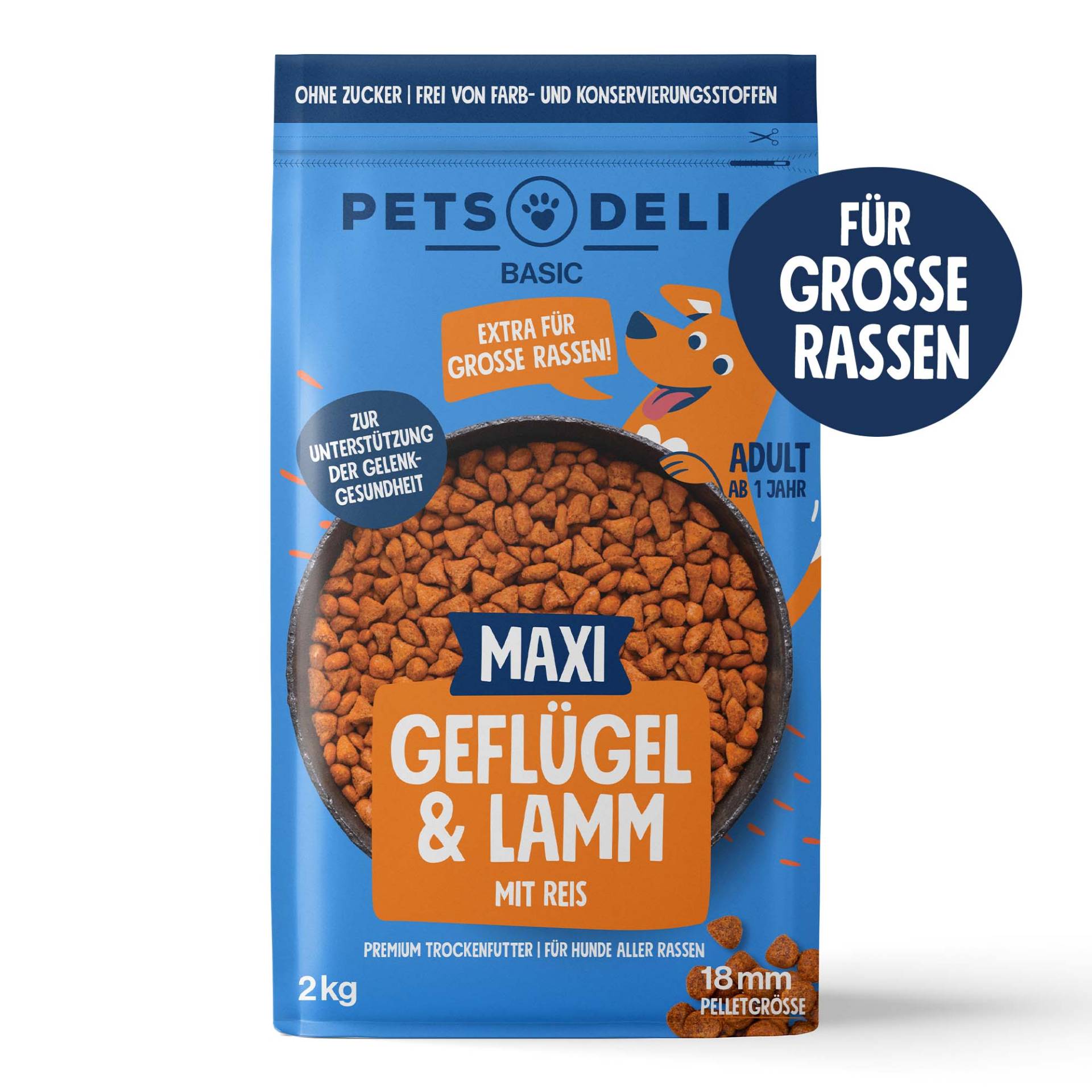 Trockenfutter Maxi Basic Geflügel & Lamm mit Reis für Hunde - 10kg von Pets Deli