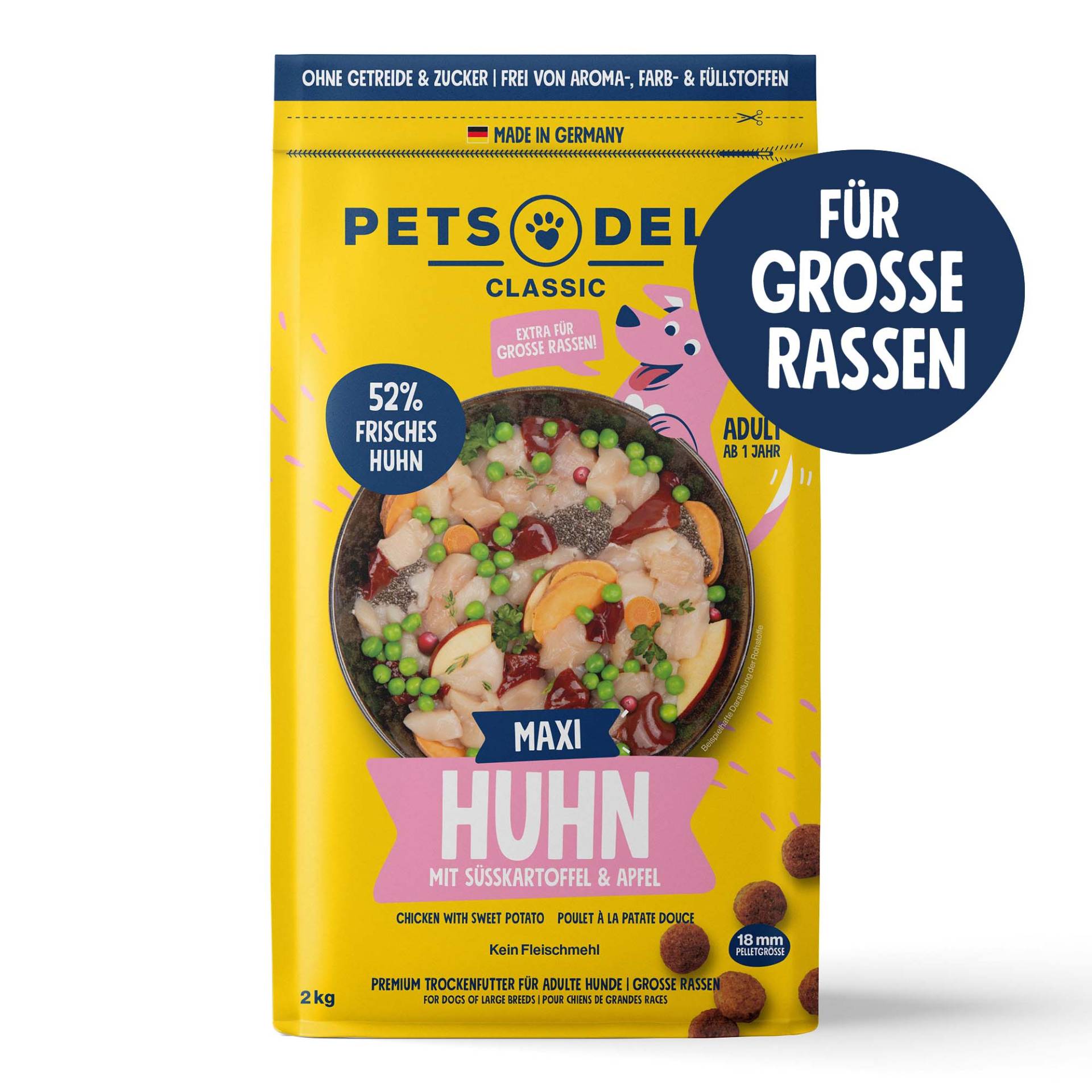 Trockenfutter Maxi Huhn mit Süsskartoffel, Gartenkräutern und Apfel für Hunde - 10kg von Pets Deli