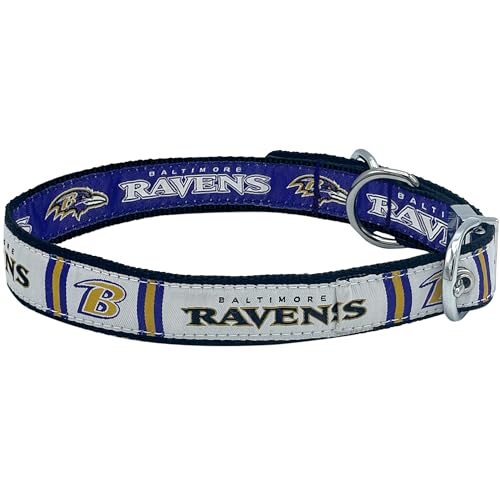 Pets First Baltimore Ravens Wendbares NFL-Hundehalsband, Größe L, hochwertiges zweiseitiges Haustierhalsband mit Ihrem Lieblings-NFL-Team, Nylon/Metall von Pets First