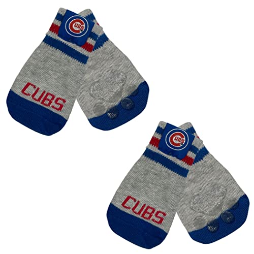 MLB Chicago Cubs Anti-Rutsch-Hundesocken mit elastischem geripptem Oberteil, Größe M/L Indoor/Outdoor Socken, bester Hundepfotenschutz, 2 Paar Haustiersocken mit Ihrem Lieblings-Baseballsportteam von Pets First