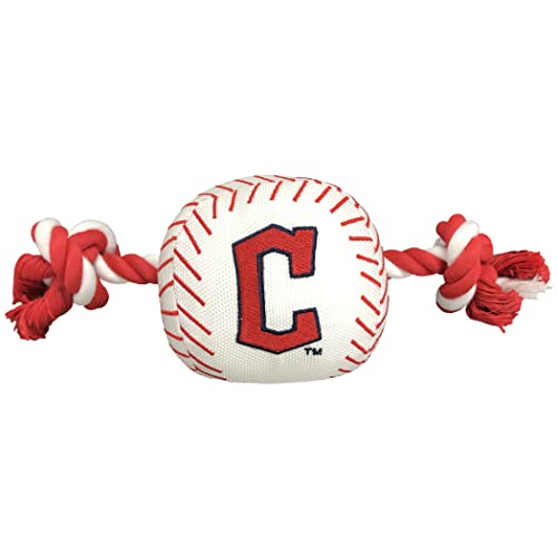 MLB Cleveland Guardians Baseball-Seil Spielzeug für Hunde und Katzen, Robustes Nylon, sportliches Baseball-Design, robuste Seile mit innerem Quietscher von Pets First