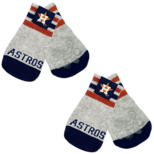 MLB Houston Astros Anti-Rutsch-Hundesocken mit elastischem geripptem Oberteil, Größe M/L Indoor/Outdoor Socken, bester Hundepfotenschutz, 2 Paar Haustiersocken mit Ihrem Lieblings-Baseballsportteam von Pets First