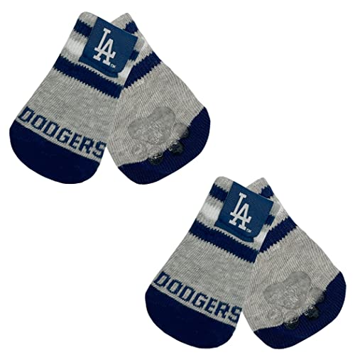 MLB LA Dodgers Anti-Rutsch-Hundesocken mit elastischem geripptem Oberteil, Größe M/L Indoor/Outdoor Socken, bester Hundepfotenschutz, 2 Paar Haustiersocken mit Ihrem Lieblings-Baseballsportteam von Pets First